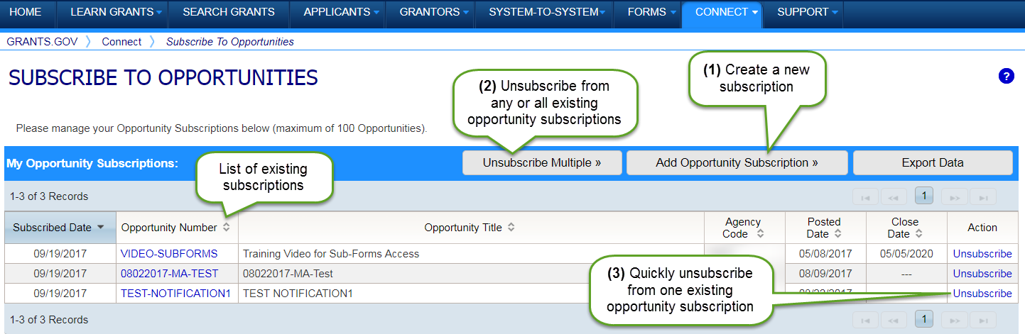 Subscribe to Opportunities page