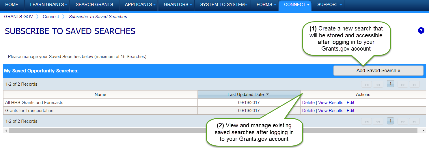 Subscribe to Saved Searches page