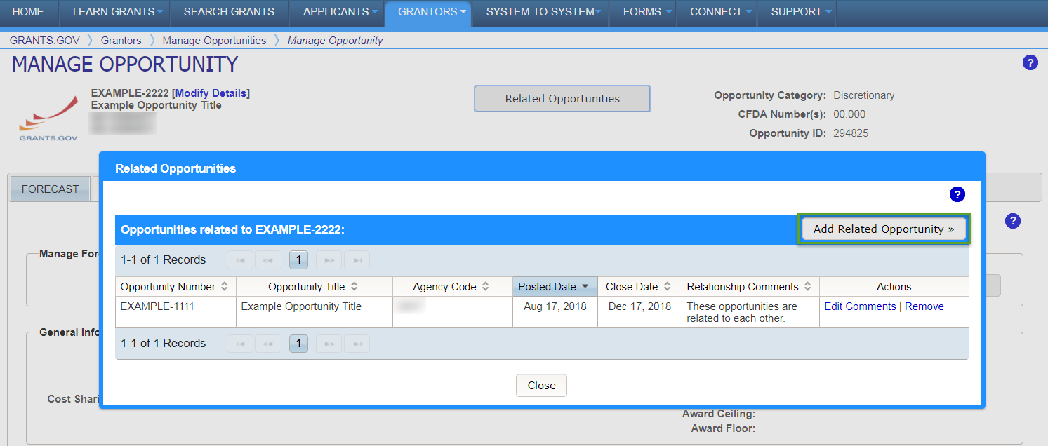 Related Opportunities modal
